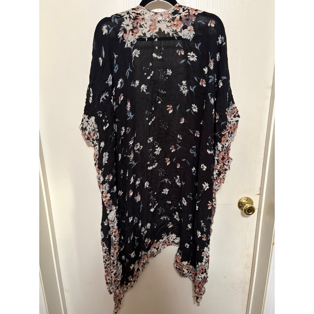 Michael Stars Floral Kimono Wrap Cardigan Navy Pink White One Size Boho Cover Up - Picture 2 of 3